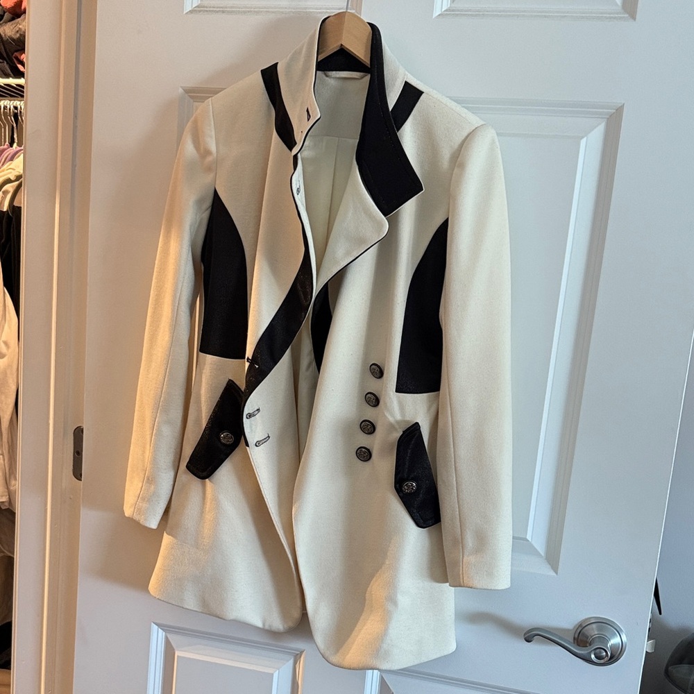 JDC Elegant Black and White Women's Military Coat